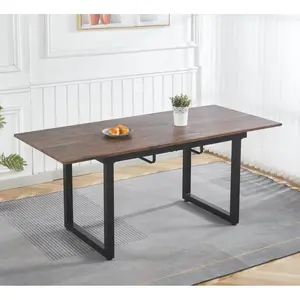 ARCH walnut color,Square Extendable Dining Table with metal leg,Modern Space Saving Kitchen Table for Living Room(55.11''/ 70.86" L x 31.5" W x 29.5" H)   WL RR