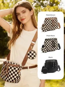 Large Checkered Plaid Crossbody Bags for Women, Casual Crossbody Bag, Bum Bag Sling Purse with Adjustable Strap, Ladies' Saddle Bag with Coin Purse, Girls Fanny Packs, Stylish Urban Minimalist Commuting Lightweight Single Shoulder Women's Bag