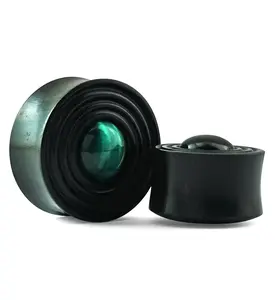 Ecliptic Green Tiger Eye Stone Areng Wood Double Flare Plugs