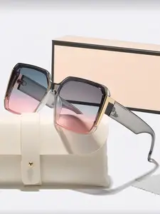 Unisex Fashion Oversized Fit Outdoor Decorative Glasses, Windproof Driving Beach Party Gift, Elegant Square Style Summer Vacation Travel Shades