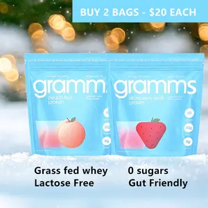 Gramms, 100% Grass Fed Whey Protein Isolate Powder, Gut Friendly, 16.37oz, 18 Servings per Bag, 20g Protein per serving, Lactose & Sugar Free, Strawberry & Peach Flavors, 80 Calories