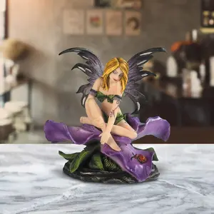 4.5"H Flower Fairy with Violet Statue Fantasy Decoration Figurine