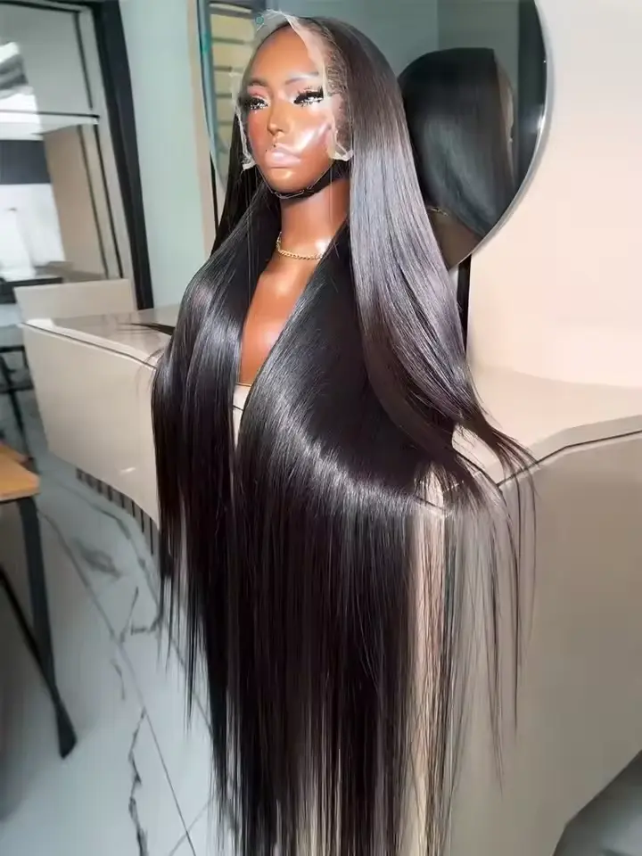 32 36 Inch Straight Lace Wigs Real Human Hair Brazilian Virgin Hair 180 Density Smooth 13X6 Transparent Lace Frontal Wig 180 Density Natural Hairline Can Be Styled Natural Hair Wig SummerVibes