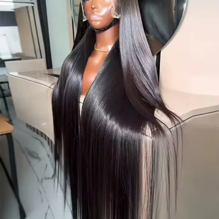 32 36 Inch Straight Lace Wigs Real Human Hair for Black Women Brazilian Hair 180 Density Smooth 13X6 Transparent Lace Frontal Wigs 180 Density Natural Hairline Can Be Styled Natural Hair Wig Pre Plucked with Baby HairSummerVibes