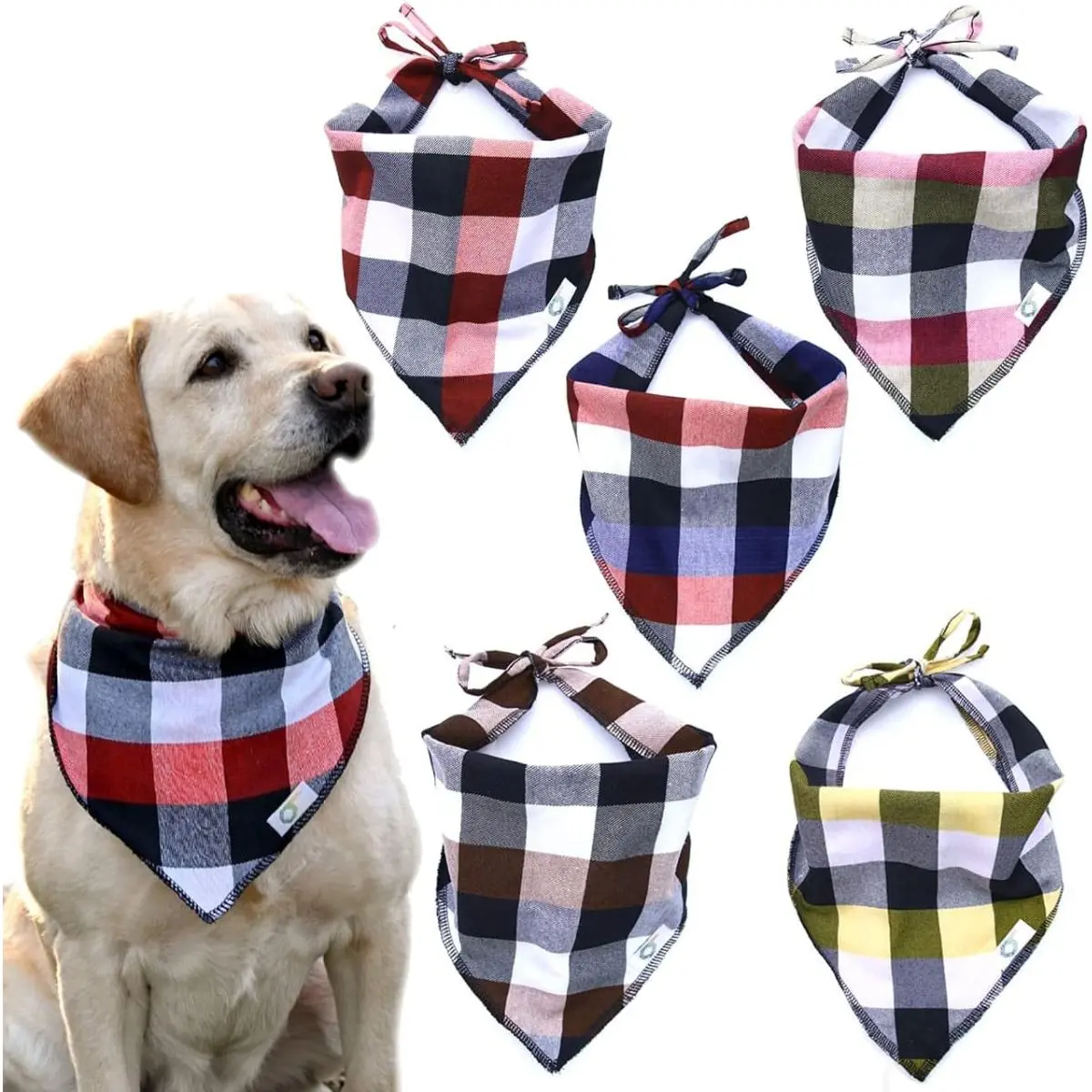 BSeries Unique Style Dog Bandanas | 5 PCS Washable Soft Cotton Dog Kerchiefs | Adjustable Dog Scarf for Small, Medium, Large Girls Boys Puppies Dogs of All Breeds