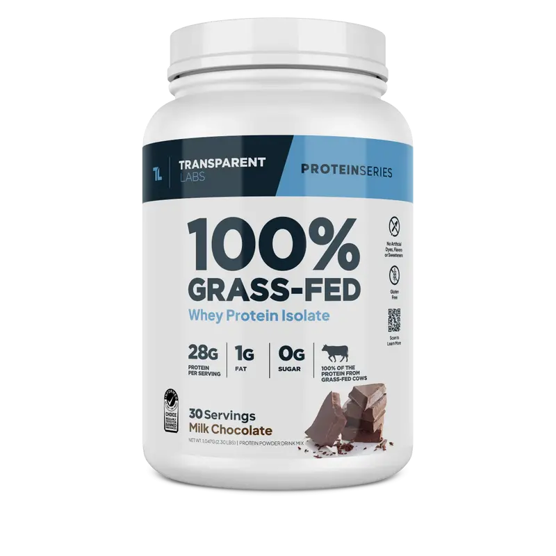 Transparent Labs Grass-Fed Whey Protein Isolate — 28g Protein, Clean Ingredients (30 Servings)