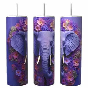 Elephant Floral  20 oz Tumbler Coffee Drinkware Insulated Lid Skinny Portable
