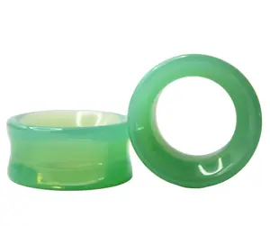 Opalite Green Glass Tunnel Plugs – Double Flare Eyelet Gauges (Pair) 6mm-38mm
