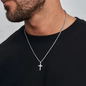 1 Men's Stainless Steel Golden-Plated Cross Pendant Necklace - Minimalist Rope Chain, Durable Tarnish-Resistant Jewelry for Casual Attire, Versatile for Casual & Formal Outfits