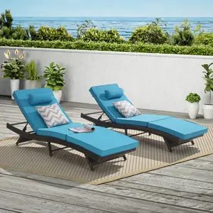 Outdoor Reclining Chaise Lounge Set of 2, with Adjustable Backrest and Removable Cushion, Patio Pool Lounge Chair Set for Patio Poolside Backyard Porch ﻿Beach Poolside Garden