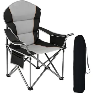 Oversized Folding Camp Chair for Adults, 500 LBS Heavy Duty Support, Portable Outdoor Collapsible Chairs, with Cup Holders, Side Cooler & Pockets, for Lawn, Beach, Fishing, Hiking, Black