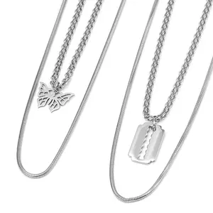 1pc New Stainless Steel Clavicle Chain Small Fresh Female Hip Hop Butterfly Necklace Male Female Couple Titanium Steel Necklace Male