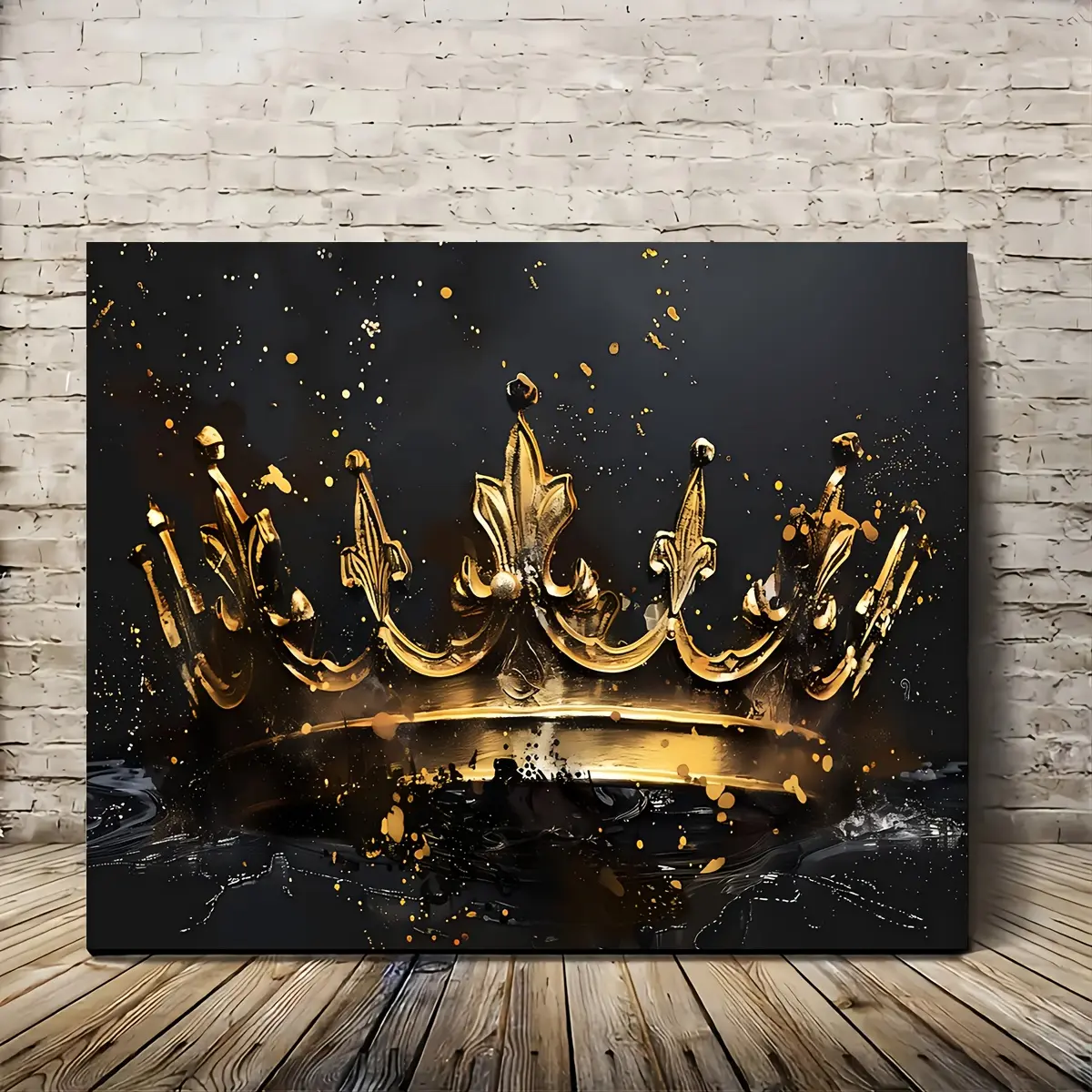 Artistic Black-Gold Crown Wall Art Prints - Unframed, Waterproof Posters with Box for Living Room, Kitchen Decoration, Home & Office Decor Gift (Home Supplies)