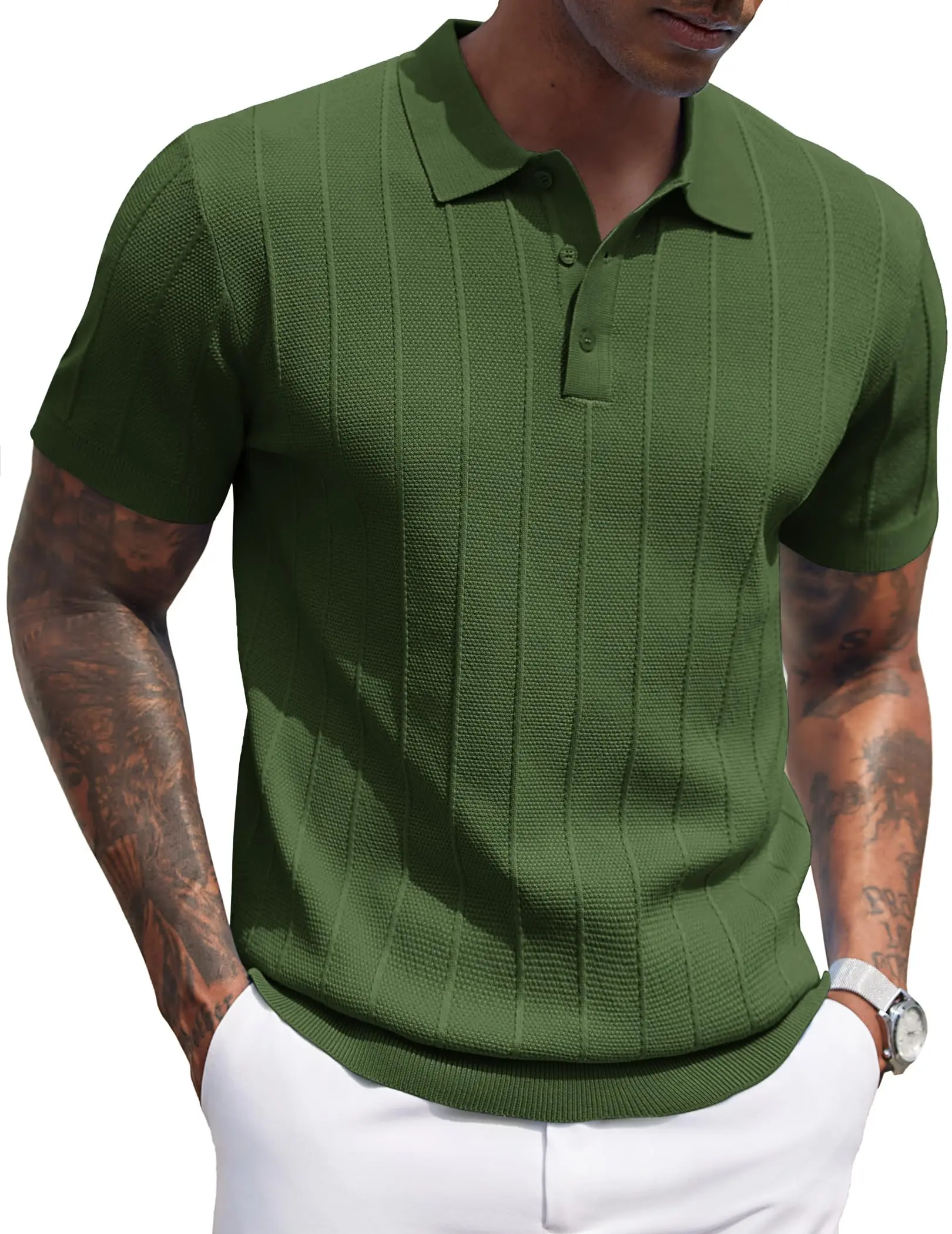 COOFANDY Mens Knit Polo Shirts Short Sleeve Ribbed Textured Polo Shirt Lightweight Casual Golf Shirts Collared T Shirt
