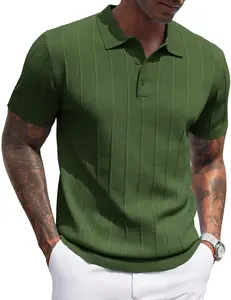 COOFANDY Mens Knit Polo Shirts Short Sleeve Ribbed Textured Polo Shirt Lightweight Casual Golf Shirts Collared T Shirt