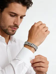 Men's Fashion Stainless Steel Hip Hop Bracelet, Mechanical Gear Design, Creative Link Style, All Seasons Accessory