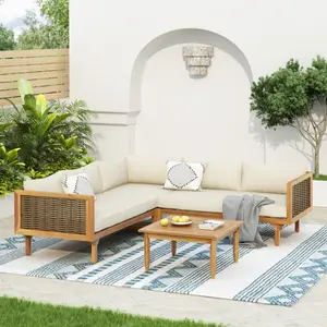 SECTIONAL SEATING GROUP WITH WATERPROOF CUSHIONS - PREMIUM OUTDOOR SOFA SET(BEIGE CUSHION)