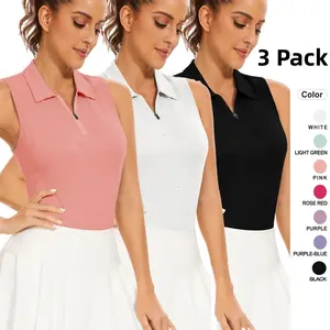 Soneven Women's Solid-Color Sleeveless Golf Shirt 3-Pack, Zip-Up Style, Moisture-Wicking Sports Polo Shirt, Tennis Shirt, Sportswear, Soft-Fabric Sports Top, S-2XL, Sports & Fitness Wear, Casual & Fashionable Polo Shirt