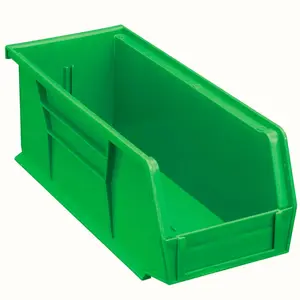 Global Industrial SB4104G Green Plastic Hang & Stack Bin, Home Organiser Storage Box - 10.875 x 4.125 x 4 in., Boxes