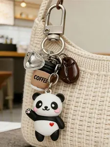 1 Panda Coffee Keychain Bag Accessory, a Cute and Chic Bag Keychain! This accessory features a panda design, a mini coffee cup, coffee beans, and a sparkling heart pendant. Made from mini resin material, it's a stylish accessory for women