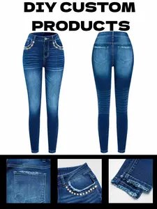 Women’s DIY Rhinestone Jeans 💎 Handmade Bling Crystal Denim Pants Mid Waist Stretch Skinny | Y2K Sexy Slim Fit Custom Streetwear