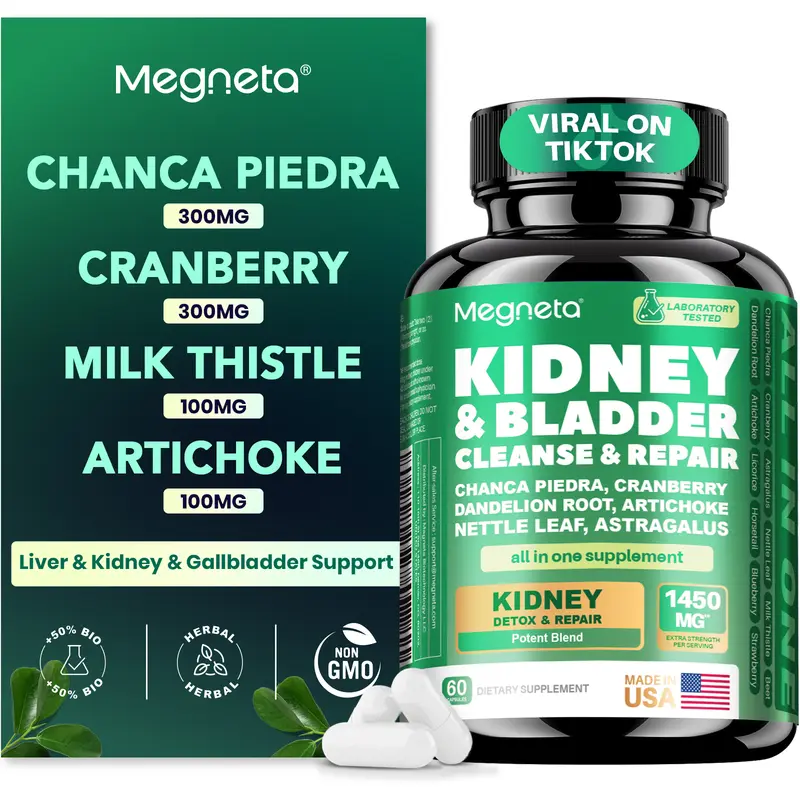 Kidney Cleanse Herbal Dietary Supplement Capsules for Men & Women - 1450mg Herbal Complex with Chanca Piedra, Cranberry, Dandelion Root, Milk Thistle - Urinary Tract, Bladder Support - 60 Count