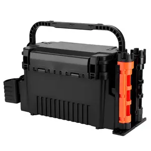 2 Tier Fishing Tackle Box Fishing Tackle Storage Box with Cup & Rod Holder Fishing Gear Carry On Case Adjustable Fishing Organizer Case Large Capacity Fishing Accessories