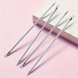 3pcs Blackhead Remover Tool - Pimple  Whitehead Extractor, Acne Needle & Comedone Squeezer for Clear Skin, Professional Blemish Removal Kit, Acne Treatment | Sleek Metallic Finish | Stainless Steel Constructio