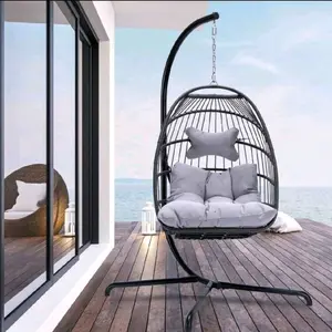 Egg Chair Outdoor Indoor Patio Hanging Egg Chair with Stand, Swing Hammock, Thicken Cushions, Ideal for Living Room and Bedroom Balcony Lounge Modern