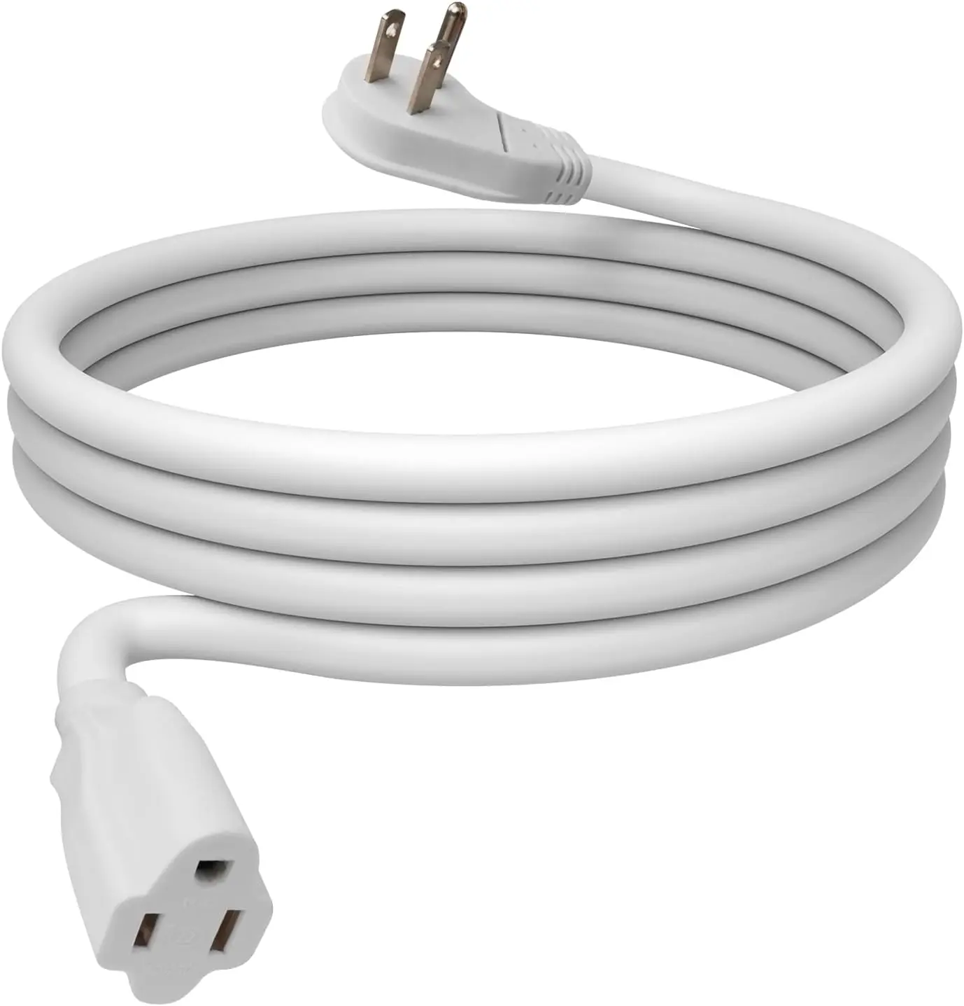 16 AWG Wire Wired Flat Plug Extension Cord, 10 Ft Low Profile White 3 Prong Grounded, 125V Space Efficient, Synthetic Material, Suit for Microwave & High-Power Household Appliances, Indoor Use, UL Listed