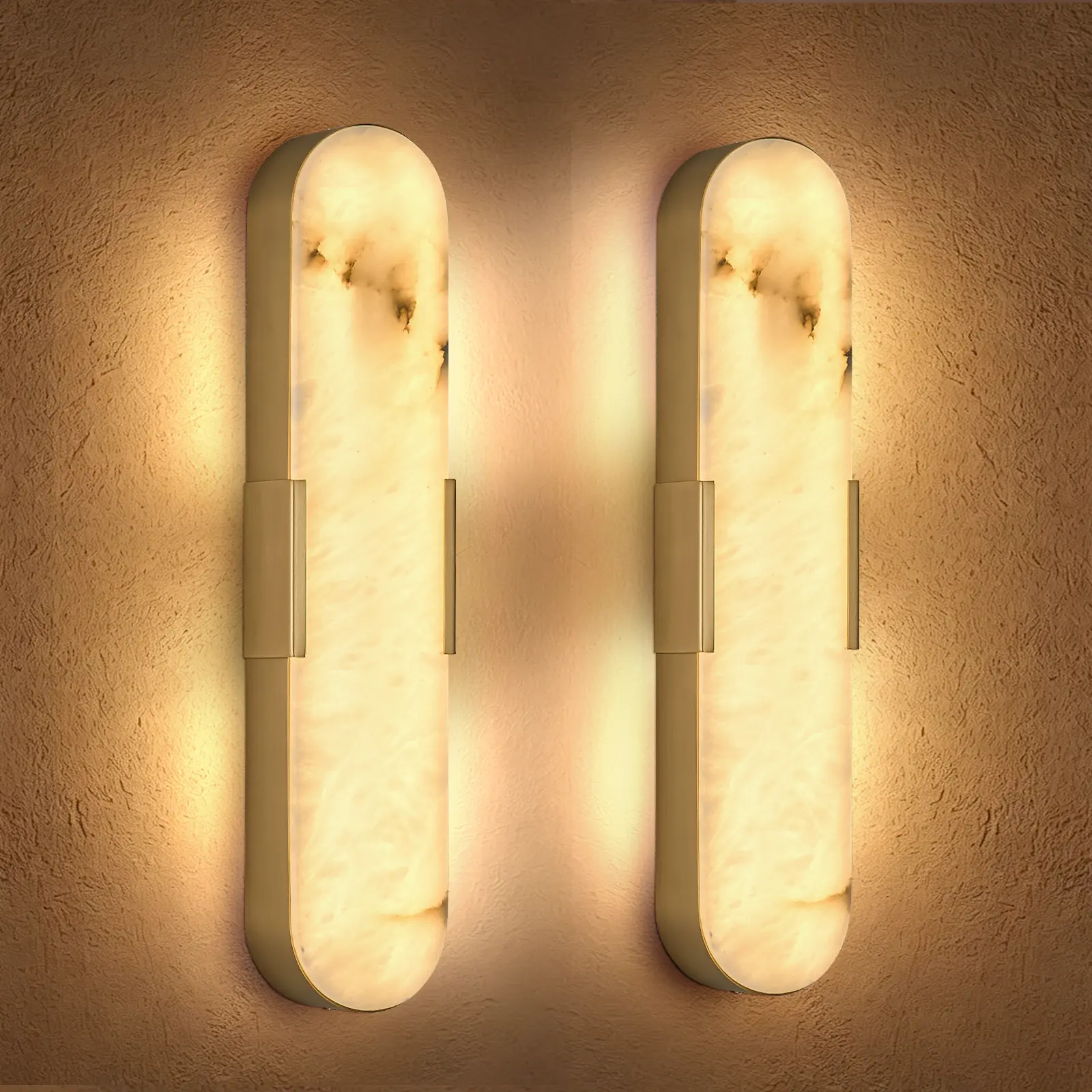 Alabaster Wall Sconces 19.7" Gold Modern Vanity Wall Lights with Natural Markings Marble Lampshade 3000K LED Alabaster Wall Lighting for Hallway Bathroom Bedroom Living Room