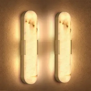 Alabaster Wall Sconces 19.7" Gold Modern Vanity Wall Lights with Natural Markings Marble Lampshade 3000K LED Alabaster Wall Lighting for Hallway Bathroom Bedroom Living Room