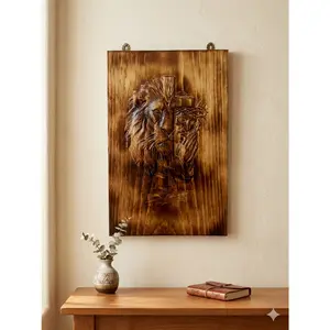 Lion of Judah & Praying Jesus Wood Carving – 13" x 8.5"