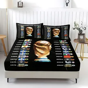 3-piece set of World Cup themed bed sheets, Coordinated bedroom appearance, with 1 bed sheet and 2 pillowcases, with anti slip dust covers suitable for bedrooms and guest rooms, suitable for daily holidays and gift giving