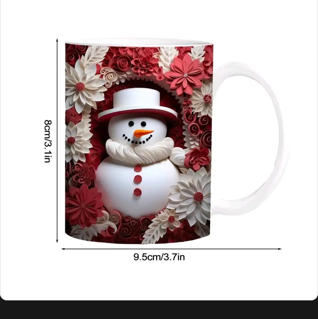 Creative 3D Christmas Ceramic Mug with Santa Claus and Snowman Design - 350ml Capacity - Printed, Drinkware