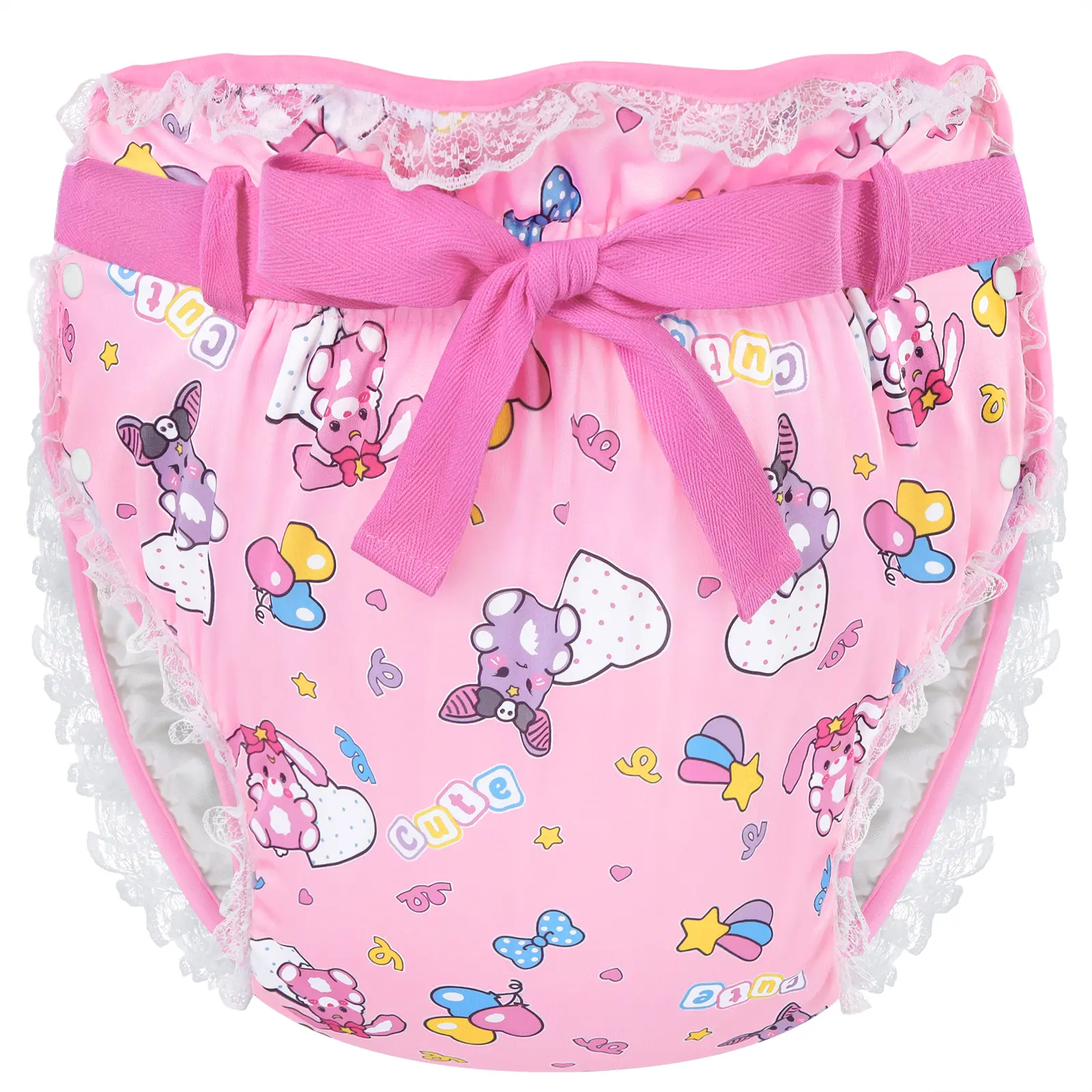 Littleforbig Silky Adult Ribbon Omutsu Diaper Wrap Cover Washable Adjustable Reusable Waterproof - Baby Usagi & Bella Pattern