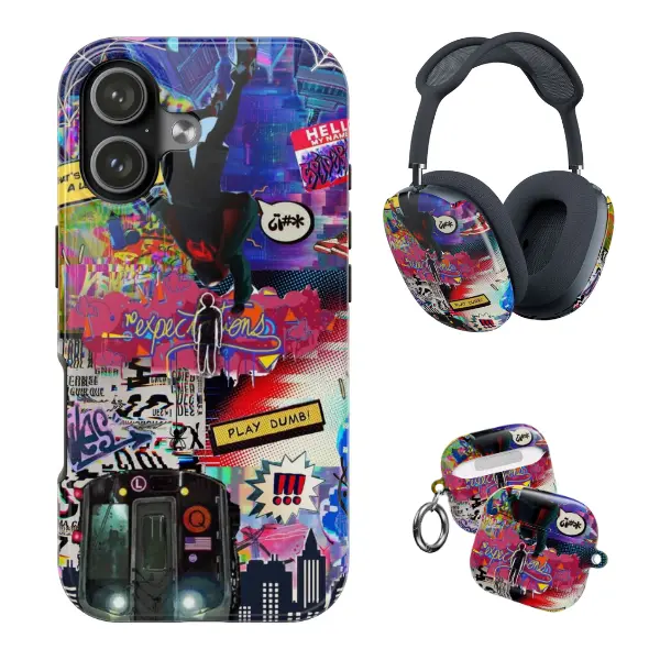 Miles Morales Graffiti Phone Case, Web-Slinger Hero Airpod Case, Spider Hero Airpod Max Case, Gift for Him for Her