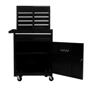 5-Drawer Rolling Metal Tool Cabinet Mobile Storage Chest with Wheels Ball Bearing Slides 100KG Capacity Adjustable Shelf Side Handle Hook Panel for Garage Workshop Organizer