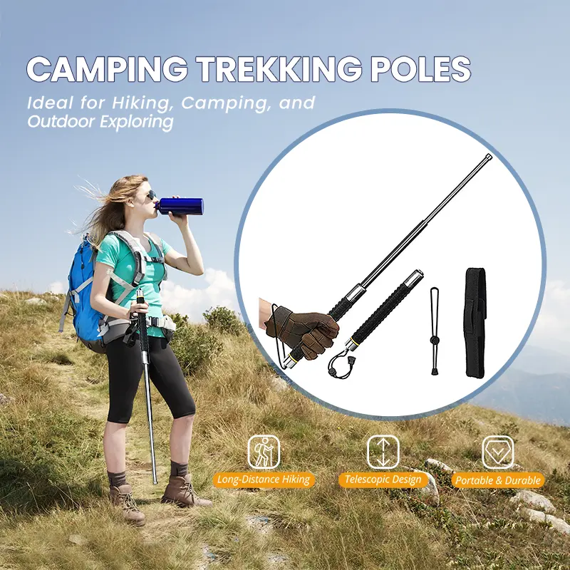 Adjustable Lightweight Aluminum Telescopic Hiking Sticks - 26-in Durable Multifunctional Foldable, 4-in Anti-Slip Grip for Camping, Outdoor Exploring, Hiking Survival