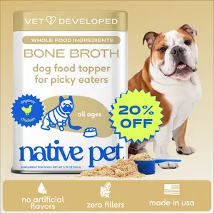 Native Pet Bone Broth for Dogs and Cats - Chicken Bone Broth Powder Dog Food Toppers for Picky Eaters - Provides Extra Nutrition for Joint Strength, Immune Support & Heart Health - 96 Scoops