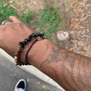 Obsidian Crystal Bracelet - Black Beads & Elastic Strap for Men Women Fashion Jewelry