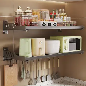 Wall Mounted Microwave Oven Rack, No Drill Kitchen Shelf, Heavy Duty Wall Hanging Organizer for Microwave, Oven & Small Appliances