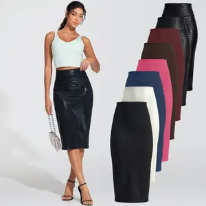 THE GYM PEOPLE【Live Exclusive】High Waist Shaping Pencil Skirt - Curve Enhancing Bodycon Midi Skirt with Sexy Back Slit - Must-Have Versatile Skirt
