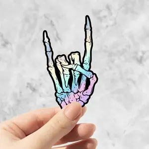 Metal Sign Holographic Sticker for Laptop, Heavy Metal Sticker, Death Metal Sticker, Rock Symbol, Devil Horns, Holographic Sticker