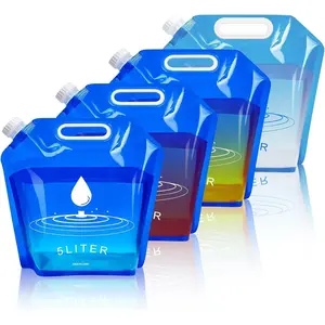Water Container Bags, 4 Packs BPA Free No-Leak Foldable Plastic 1.3 Gallon Water Container Bag for Camping Hiking Backpack Emergency Storage Jug