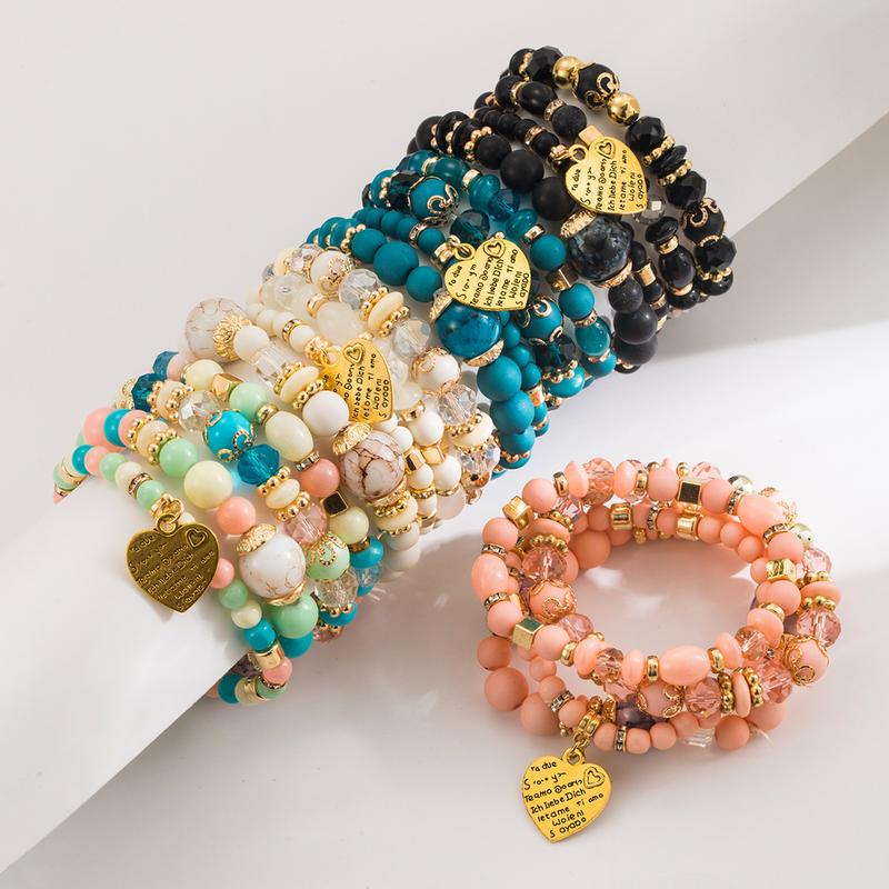 12/24/36pcs Mixed Color Glass Bead Bohemian Style Bracelet Set for Women - Heart Butterfly Elephant Alloy Charm, Versatile for All Seasons, Perfect for Casual Attire Gifting Valentine's Day Pretend Jewelry Toys