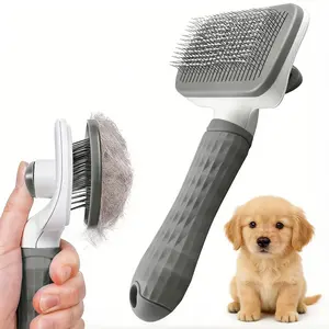 Pet Grooming Brush with One-Click Hair Removal – Self Cleaning Dog & Cat Slicker Brush with Bent Needle Comb for Shedding & Grooming