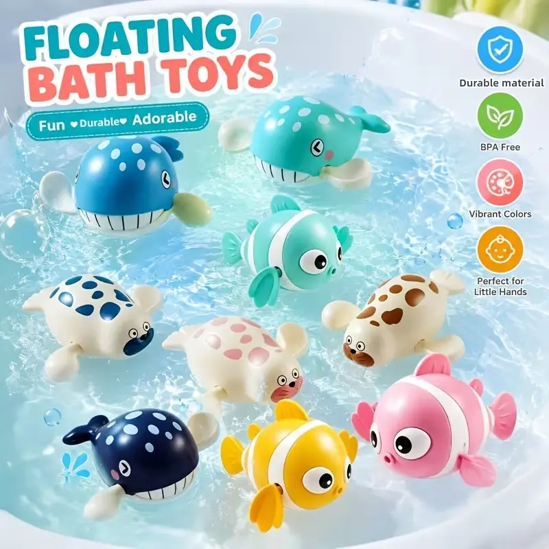 6-Pcs Wind-Up Bath Toys Set - Clownfish, Seal, Whale Animal Water Play Toys for Toddlers, Ideal Birthday Gift for Kids (Bathtub & Pool Use)