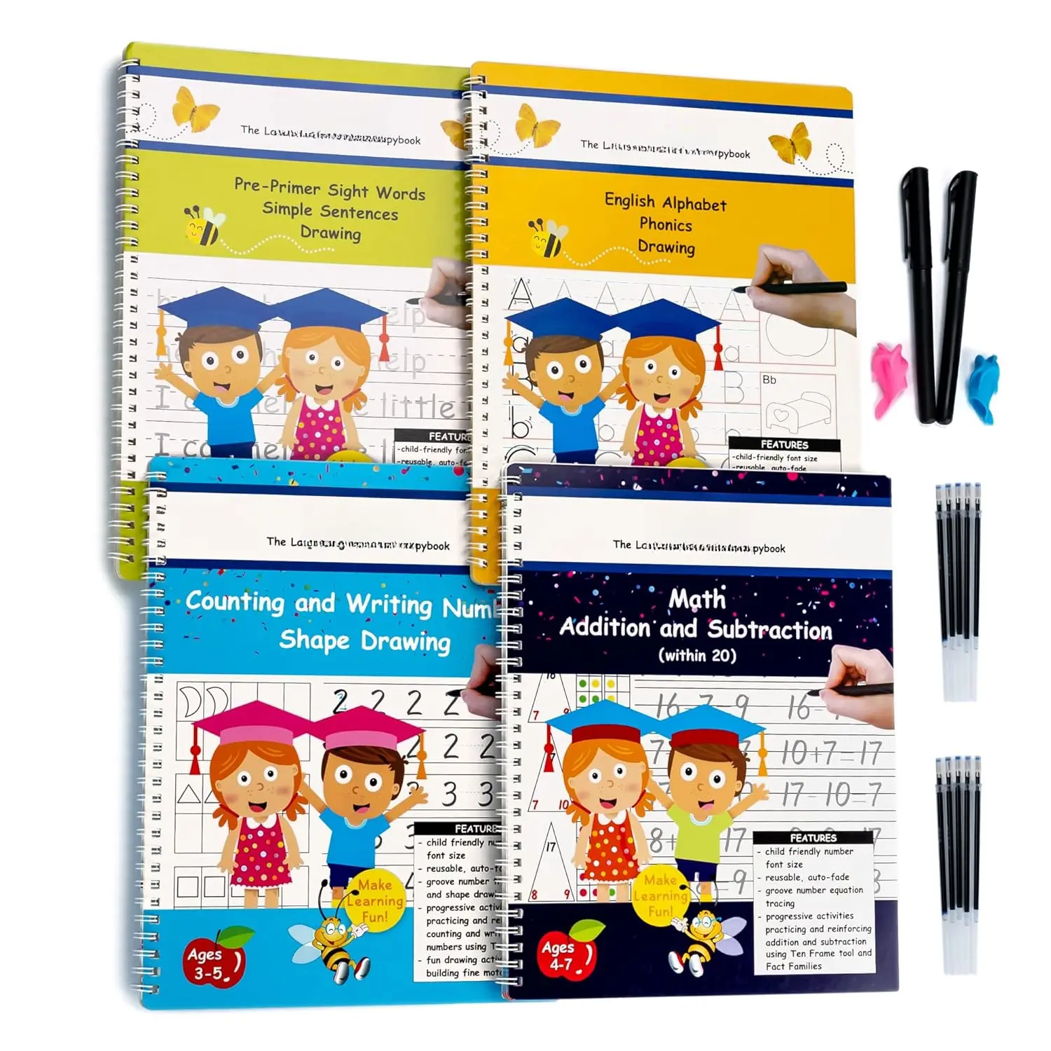Teacher Designed Large 11x8.5in  Handwriting Workbooks (Sight Word Copy Included)-  Learning Calligraphy, Magic Practice Copybook for ,  Ages 3 to 8 (4 Pack)