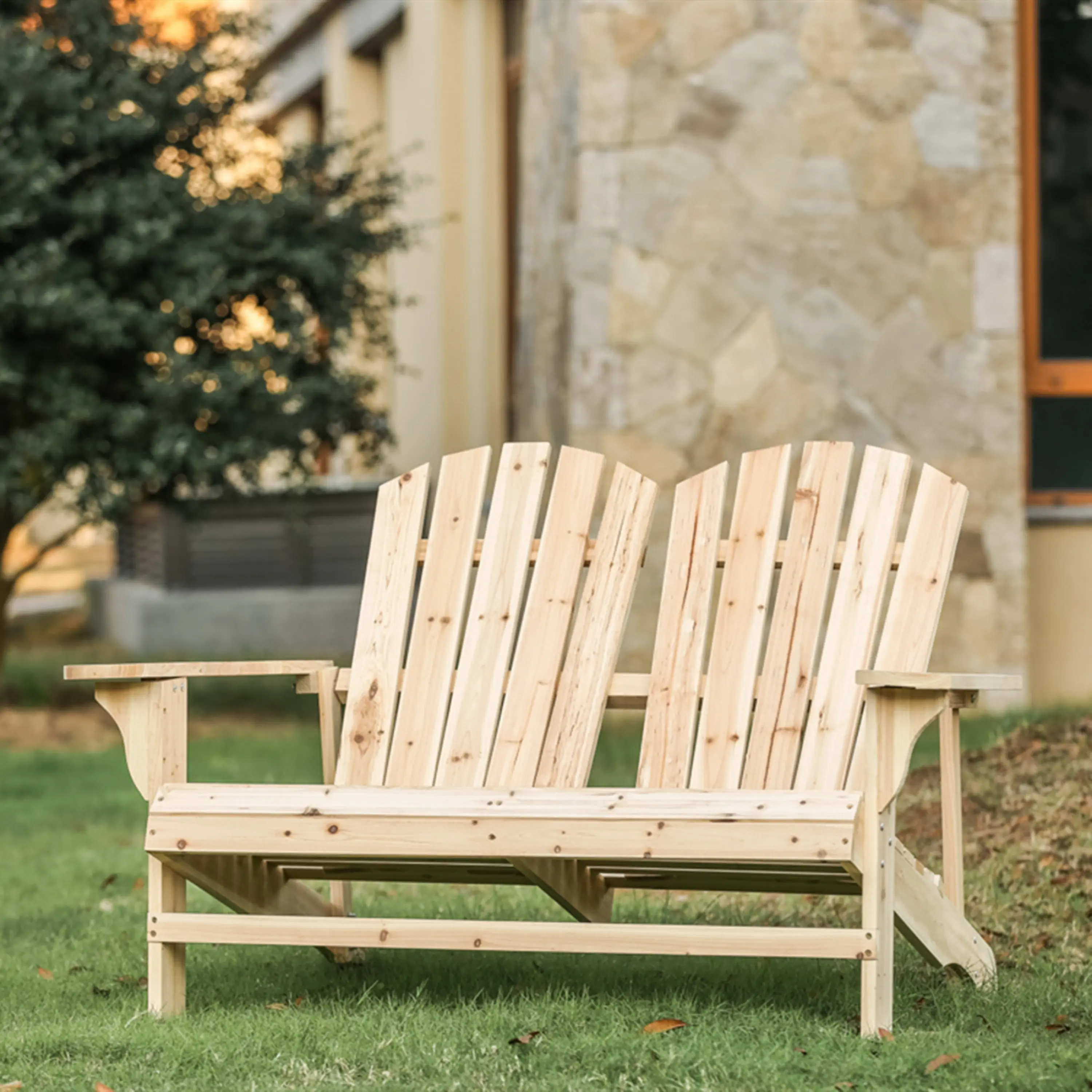 Patio Festival Natural Wood Double Adirondack Chair for Casual Outdoor Comfort patio chair